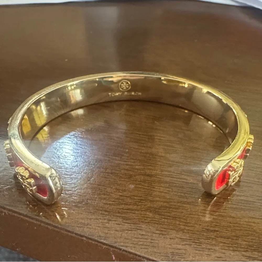 Tory Burch Red and Gold Cuff Bangle adjustable Bracelet New $129